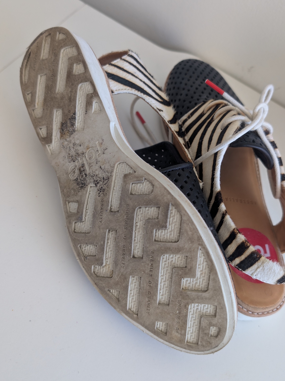 2 Pairs Australian Brand Rollie Zebra-Accent Lace-Up Flats in Black and White - Picture 12 of 12